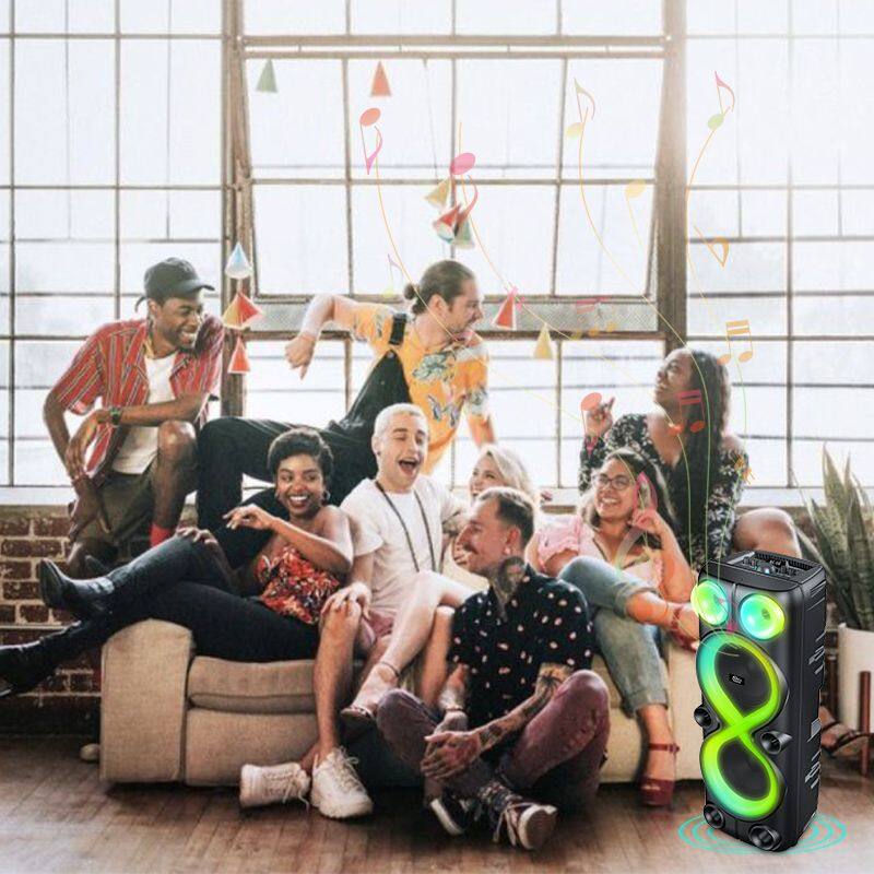 ZQS8238 super power 40W 8-inch*2 subwoofer wireless customized party speaker with colorful lights