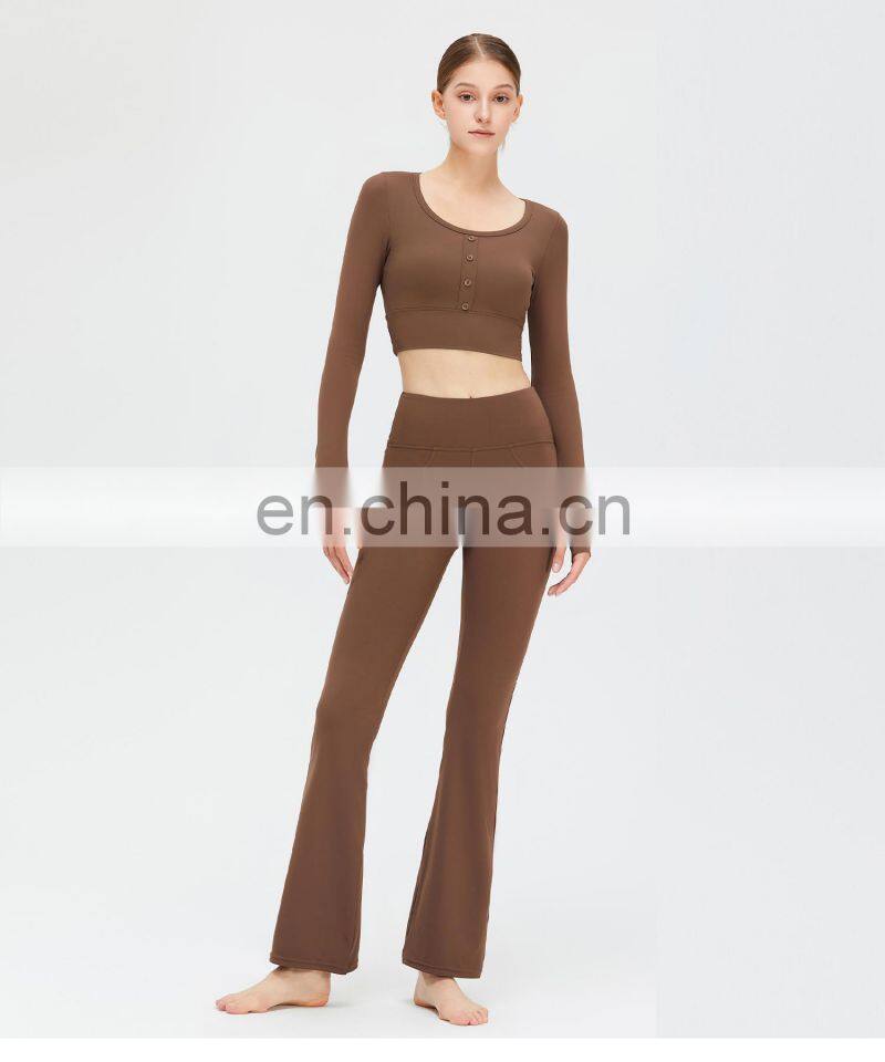 New Arrival Wide Leg Flared Leggings Back Pockets High Waist Hip Lifting Yoga Leggings