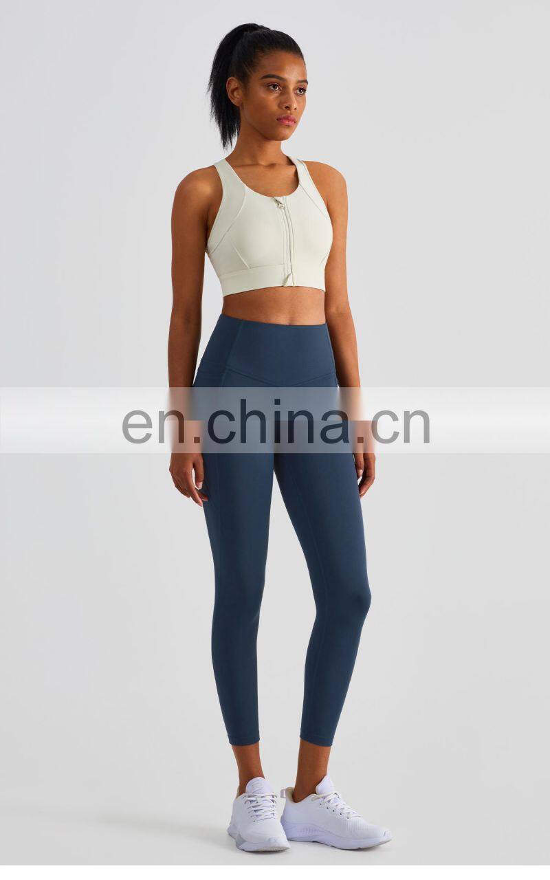 New Arrival Front Zip Sports Quick Dry Gym Bras Women Racer Back High Impact Yog Tops