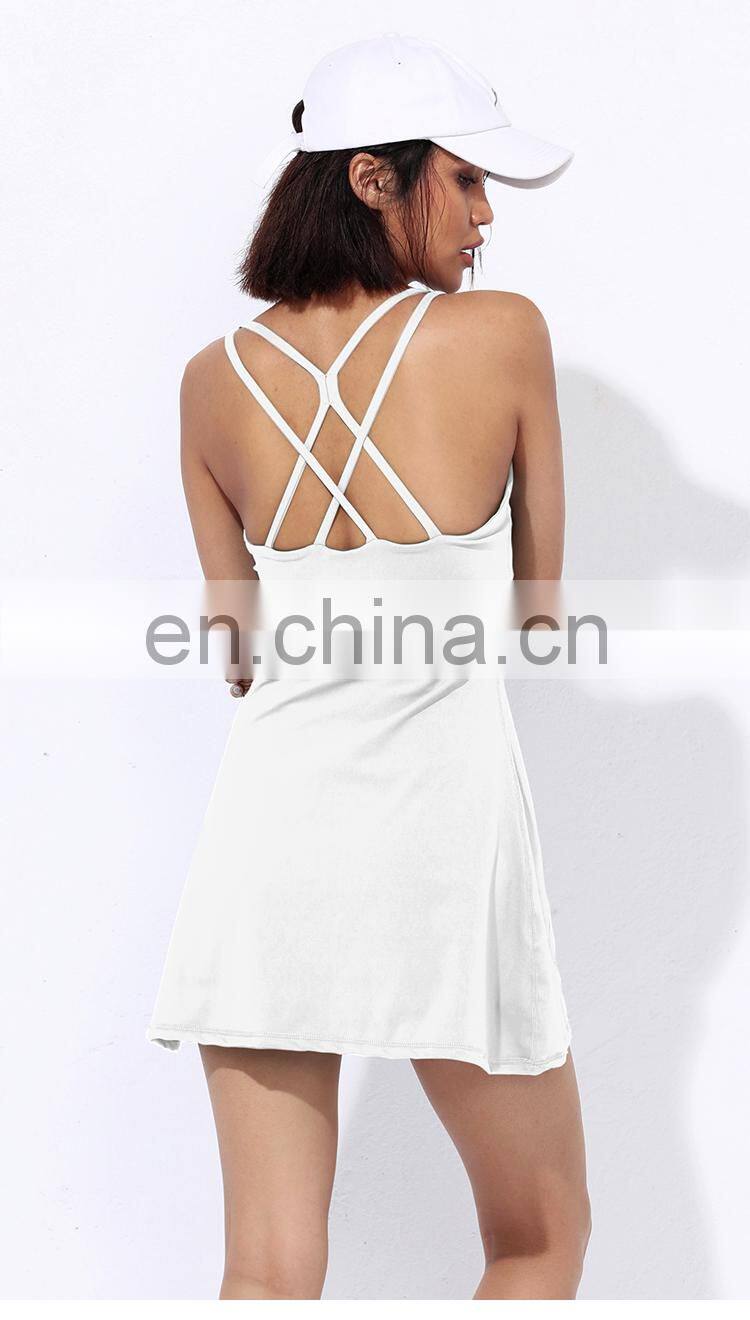 OEM Custom Breathable Elastic Solid 2021 Tennis Dress With Shorts Sexy Tennis Skirt Two Piece For Women