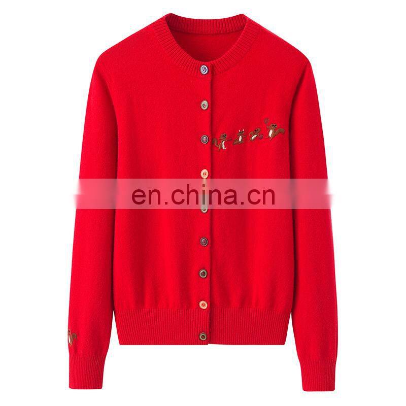 Wholesale Classic 100% Cashmere Women's Sweater High Quality round Neck Knitted Casual Style Button Decoration Front Logo Winter