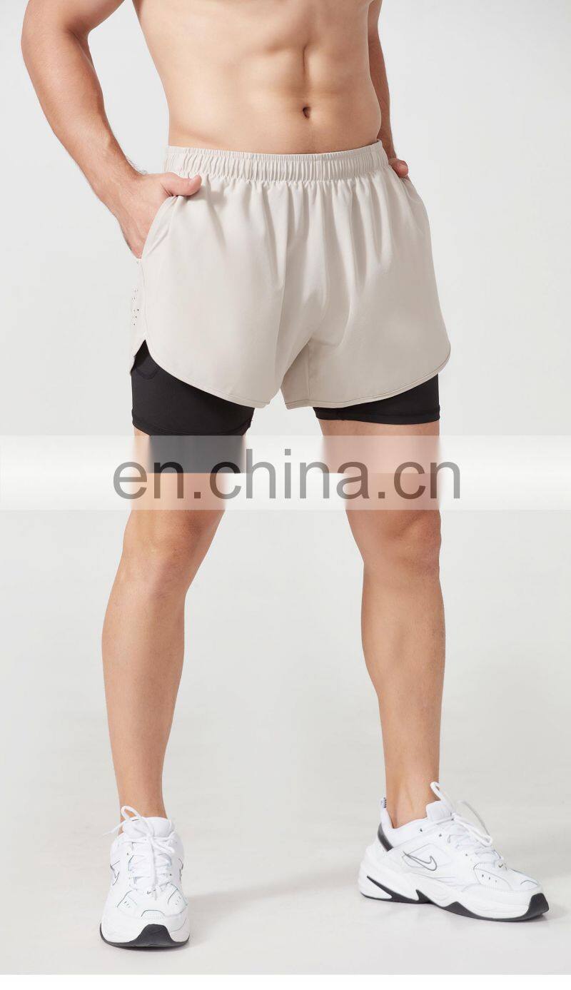 2022 Summer Men Gym Short Polyester 2 In 1 Sweat Shorts With Pocket For Men