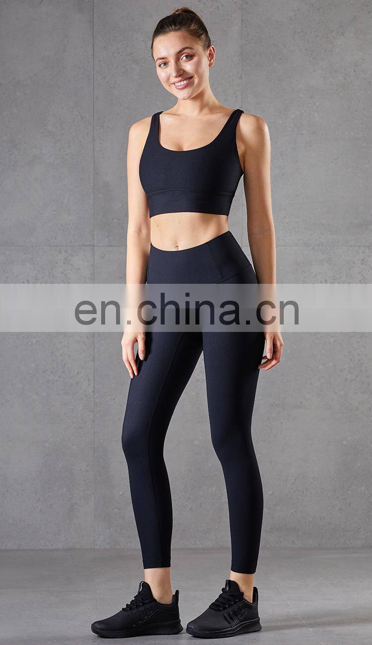 High Quality Workout Outfits Ribbed 2 Piece Yoga Set High Impact Support Wirefree Gym Set Women
