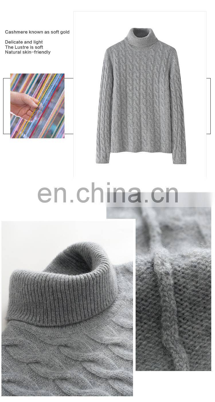 Wholesale 100% Pure Knit Pullover Turtleneck Thick Cashmere Sweater with Front Logo Casual Solid Pattern for Winter