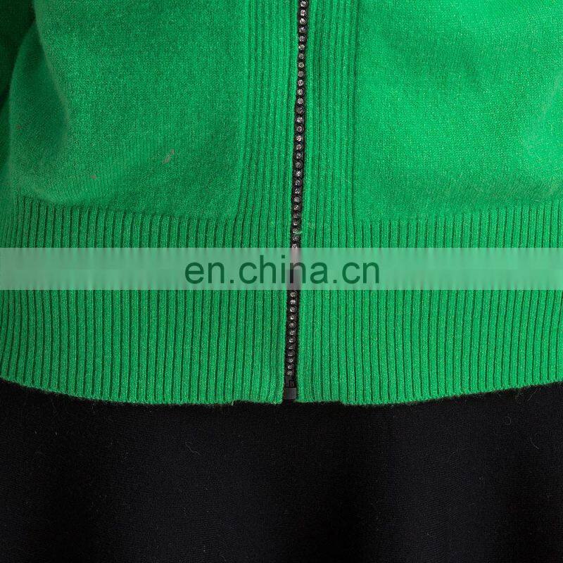Crew Neck Knitted Cashmere Wool Mix Spring Women Sweater Cardigan with Button