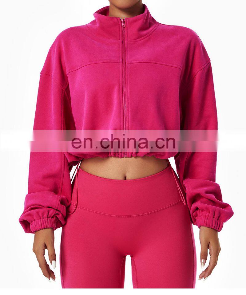 Full Zipper Women Custom Lightweight Slim Fit Yoga Jackets Long Sleeve Yoga Crop Tops