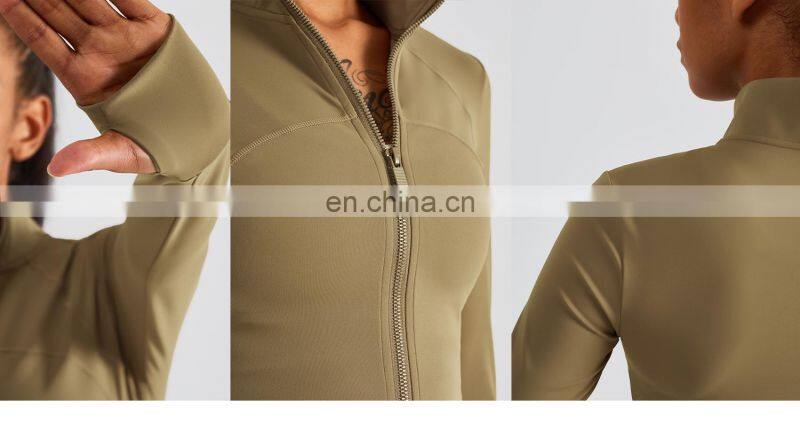Full Zipper Women Yoga Jackets With Thumb Hole Custom Long Sleeve Sports Quick Dry Tops