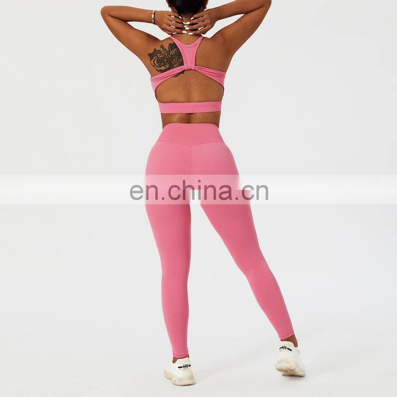 5 Pcs Hot Sale Gym Suit High Waist Fitness Sets Custom Logo Sports Bras