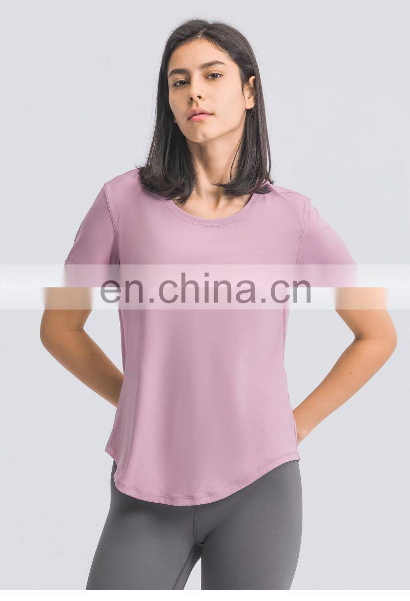 Wholesale Women Breathable Gym Oversized Yoga Tops U Hem Fitness Sports T-Shirts