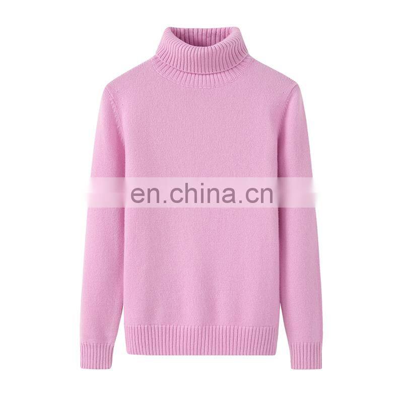 Custom 100% Cashmere Turtleneck Sweater Solid Pattern Long Sleeve Winter Knit Casual Style with Front Logo