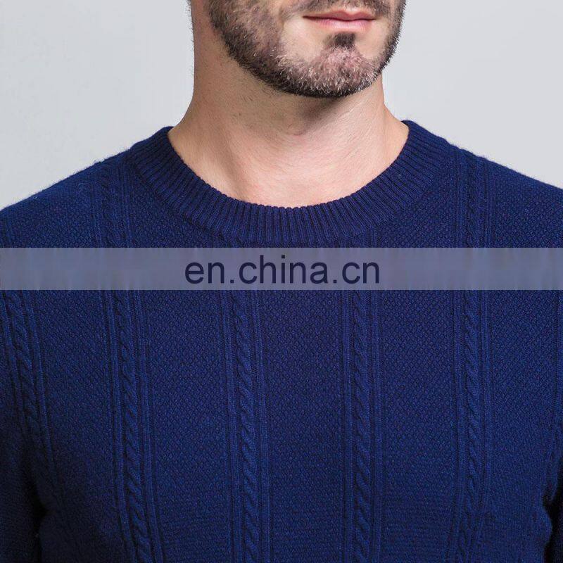 High Quality 100% Merino Wool Crew Neck Cable Knitted Pullover Sweater for Men for Winter