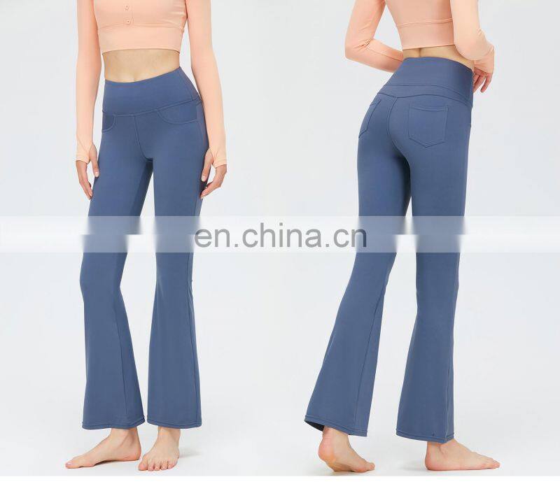 New Arrival Wide Leg Flared Leggings Back Pockets High Waist Hip Lifting Yoga Leggings