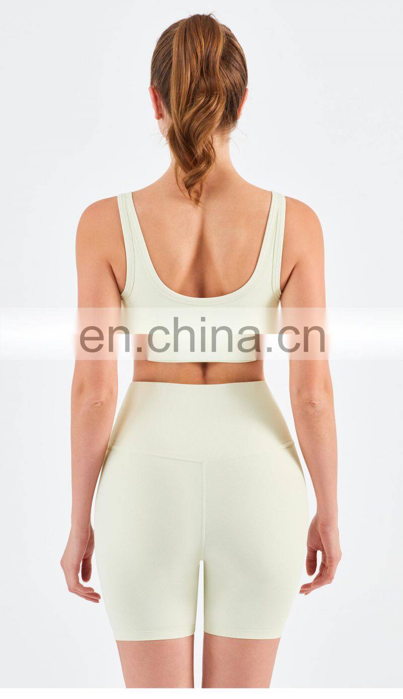 Wholesale Ribbed Covered Sports Bra High Impact Women Fitness Yoga Bra Side Gather