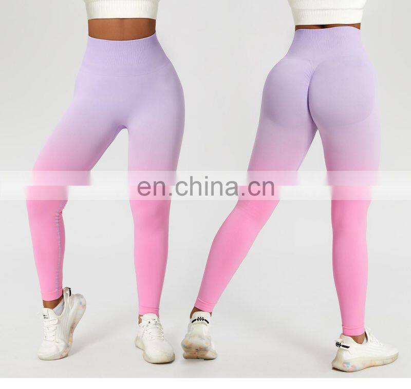 Seamless Contrasting Colors Scrunch Butt Sports Leggings Custom High Waist Yoga Pants