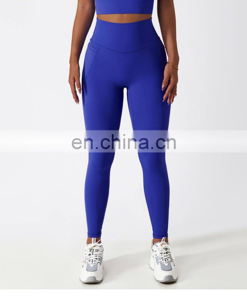 Four Way Stretch Yoga Leggings With Pockets Wholesale Women V Back Sports Running Pants