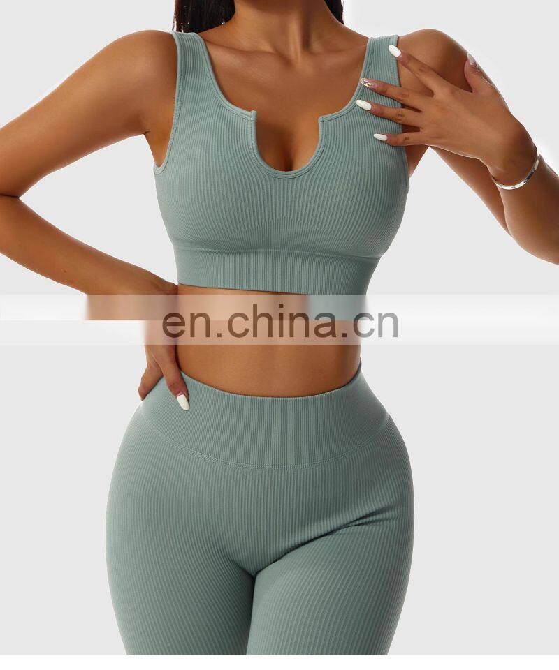 Seamless Sexy Womens Gym Wear V Neck Tops Wholesale Ribbed Workout Sports Bras
