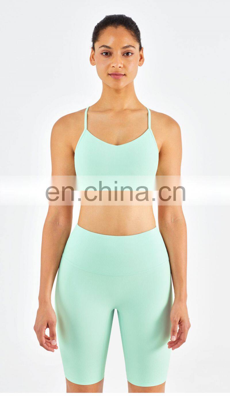 Ribber Camisole Women Yoga Fitness Workout Sports Bra Custom Print High Impact Strappy Bras Top