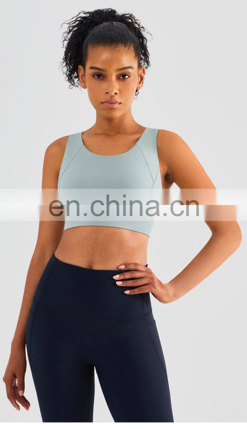 Fixed Cups Sport Cross Back Bras Factory Sale Adjustable Buckle Fitness Workout Tops