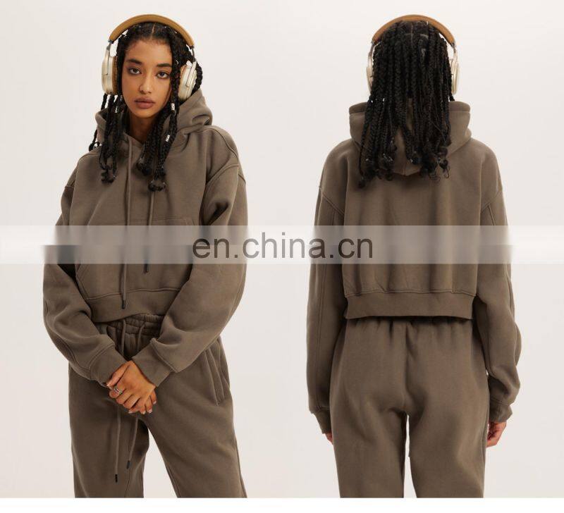 Fall Tiktok Women Drawstring Cropped Hoodies Pockets Plain Long Sleeve Pullovers