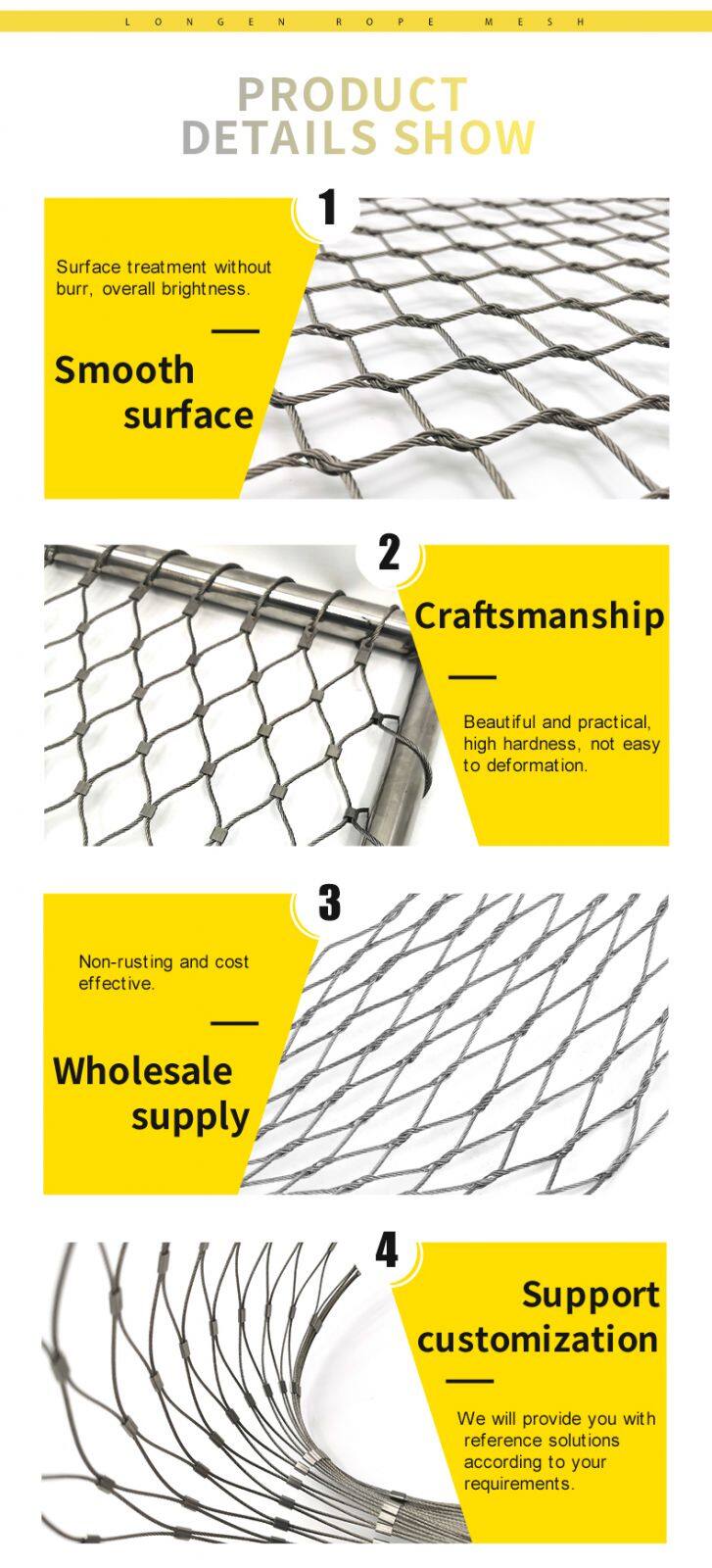 Zoo-specific Ecological Mesh/Tiger Enclosure Mesh/hand-woven Stainless Steel Rope Mesh