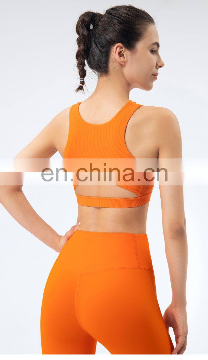 Private Label Workout Sports Bra Leggings Ribbed Hollow Out Sexy Yoga Bra Gym Wear