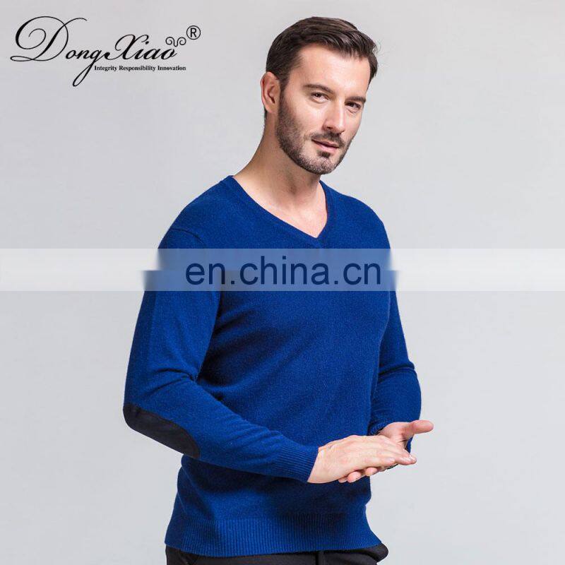 High Quality 100% Merino Wool V-Neck Knitted Sweater for Men Basic Style Plus Size Solid Pattern