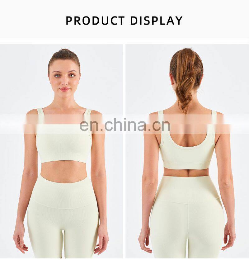 Wholesale Ribbed Covered Sports Bra High Impact Women Fitness Yoga Bra Side Gather