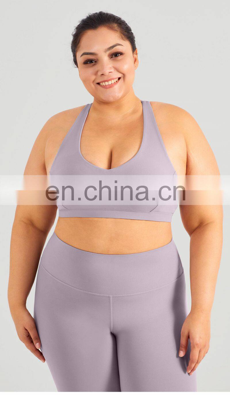 Custom Women High Impact Sports Bras With Racer Back Plus Size Workout V Neck Gym Top
