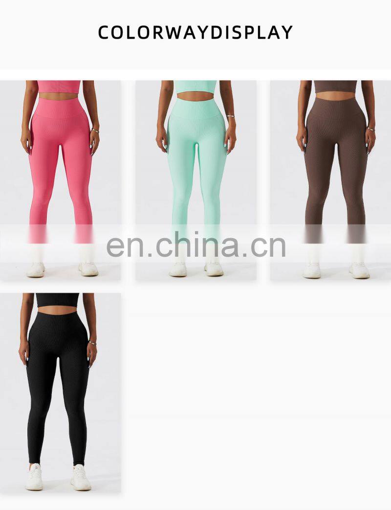 Ribbed Peach Butt Yoga Leggings Custom Invisible Pocket Tummy Control Sports Pants