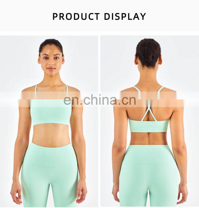 Ribber Camisole Women Yoga Fitness Workout Sports Bra Custom Print High Impact Strappy Bras Top