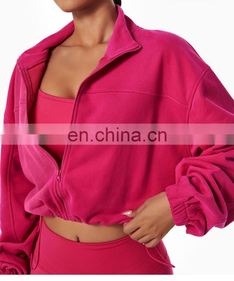 Full Zipper Women Custom Lightweight Slim Fit Yoga Jackets Long Sleeve Yoga Crop Tops