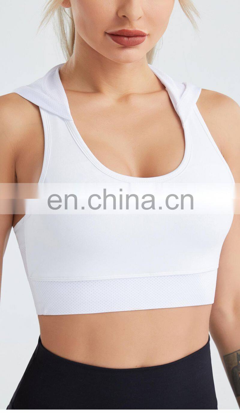 Hooded Running Grid Sports Vest Quick-Drying Breathable Nude Yoga Fitness Bra