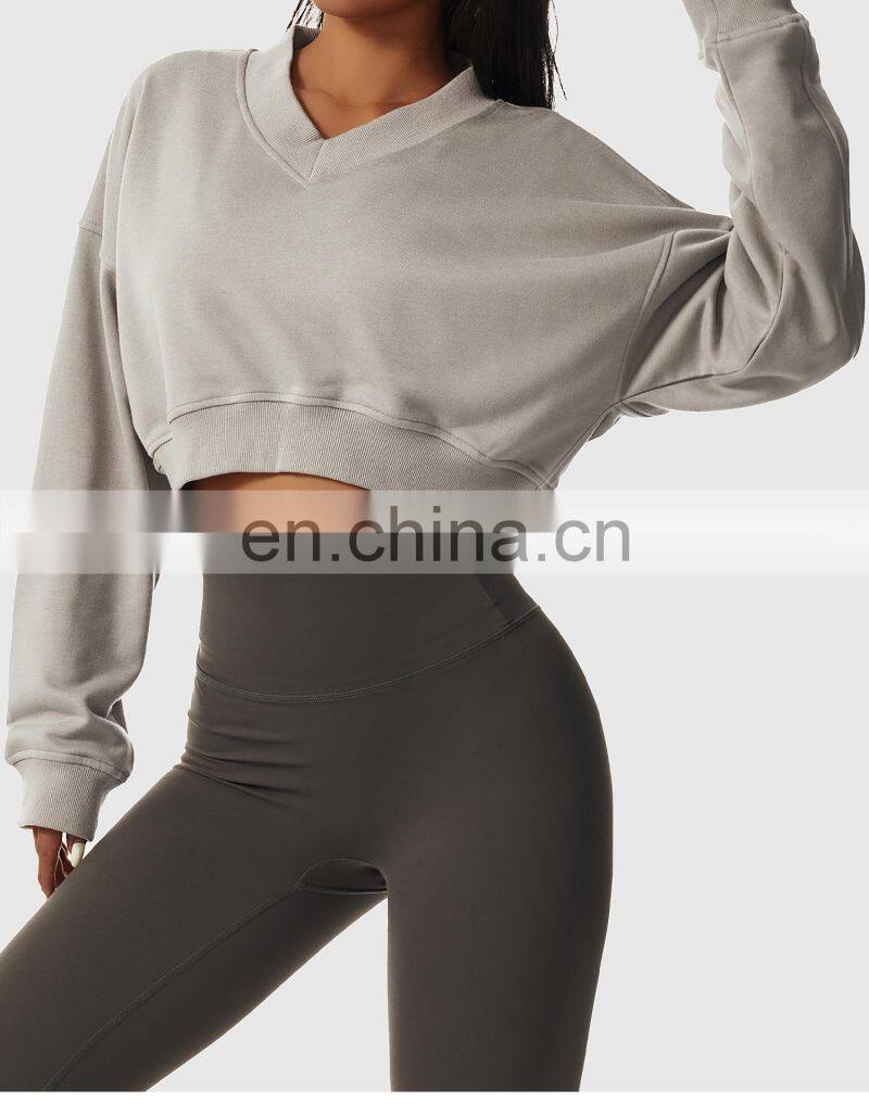 Oversized V Neck Yoga Fitness Sweatshirt Woman Custom Long Sleeves Sport Tank Tops