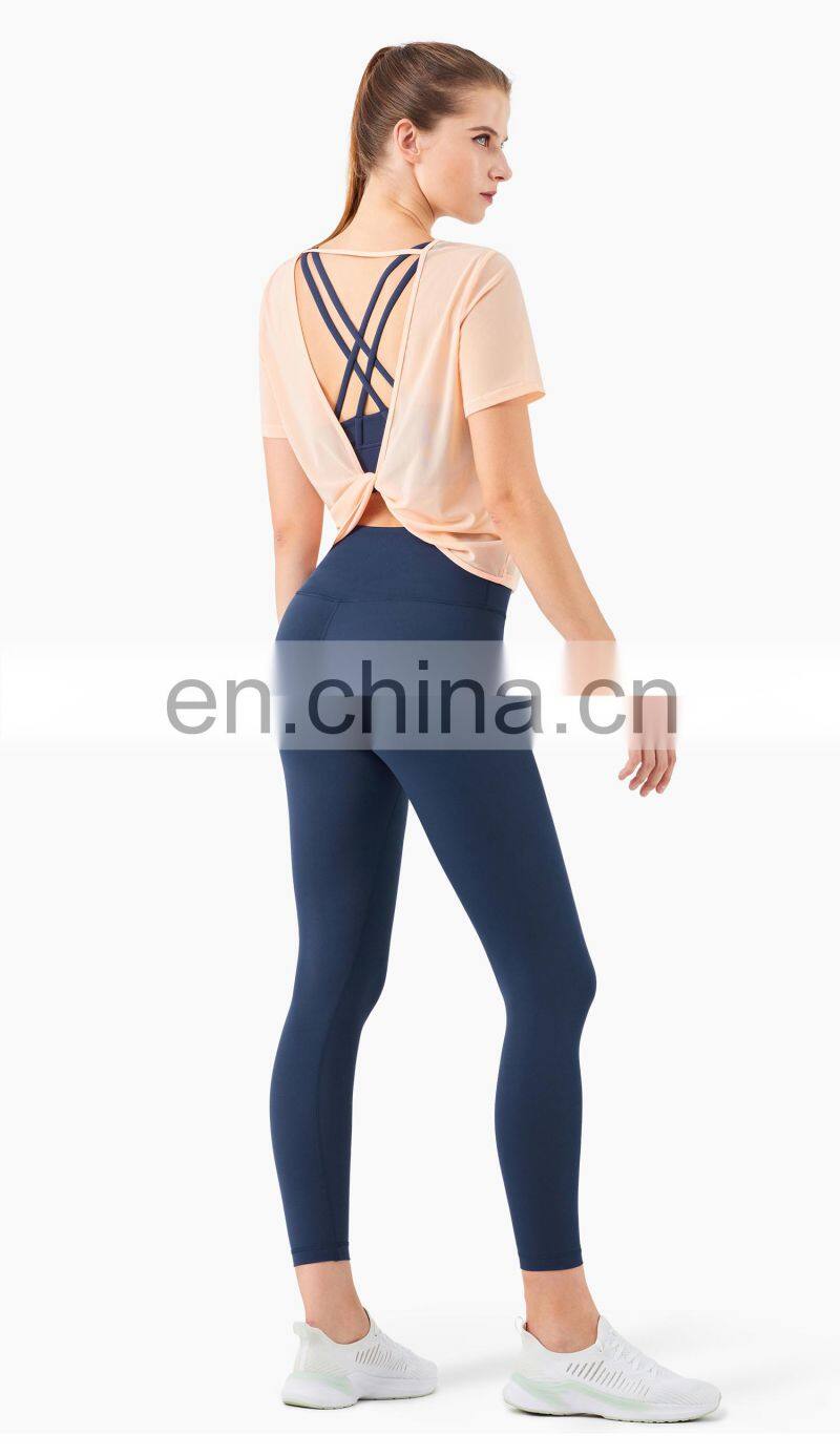 3 Pcs Recyle Women Yoga Set Beauty Back T Shirt Skin Friendly Sports Leggings Suit