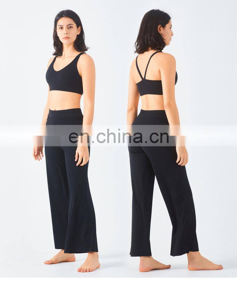 Two Piece Rib Women Workout Sets Sexy Back Sports Bra High Waist Oem Gym Pants