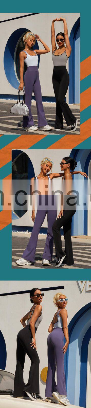 2022 Contrasting Color One Piece Backless Sports Jumpsuits Sexy Butt Lift Yoga Bodysuits