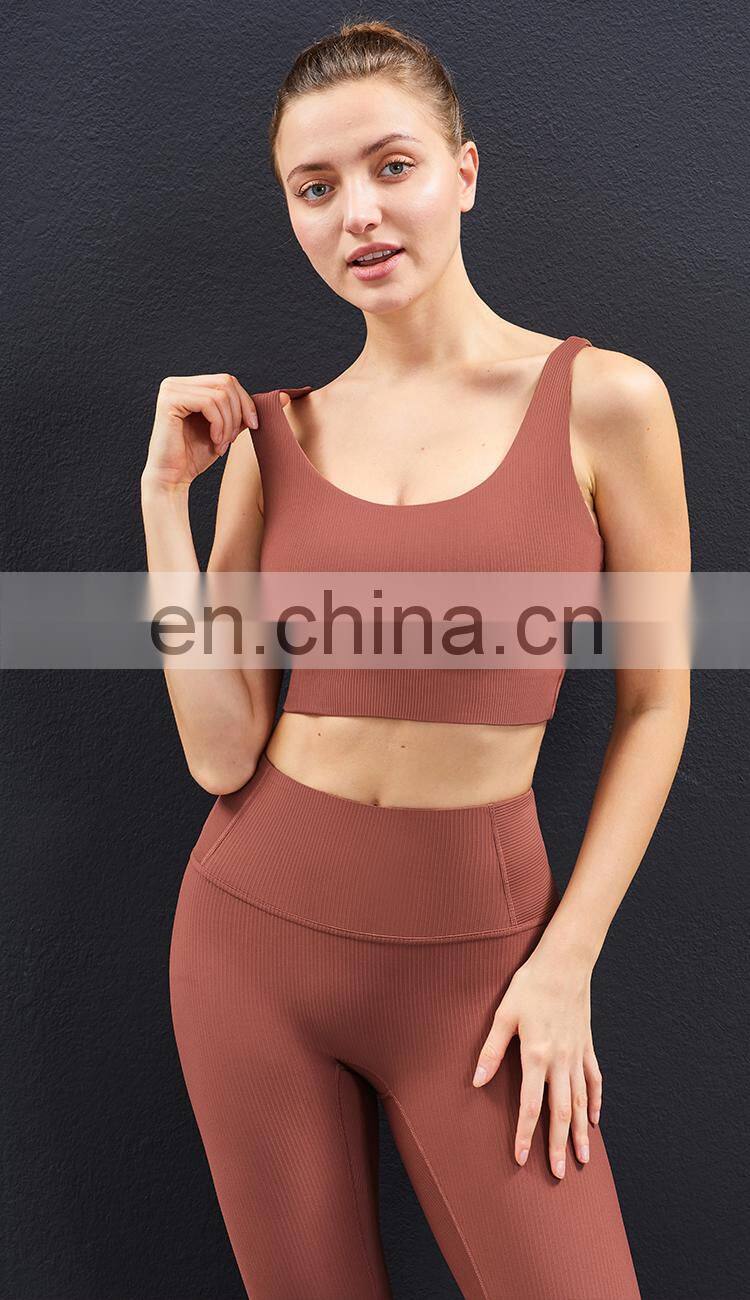 Plus Size Sports Bra for Women Ribbed U Neckline Sexy Square Back Custom Sport Bra Top Fitness