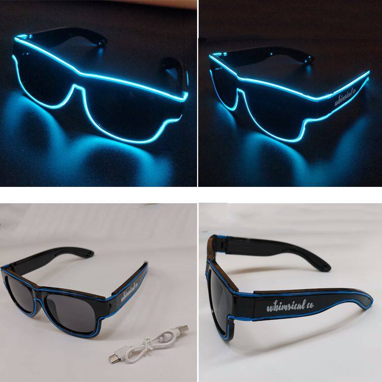 Party Decoration Black Lens USB Charging EL Light up Sunglasses Wireless Rechargeable LED Glasses