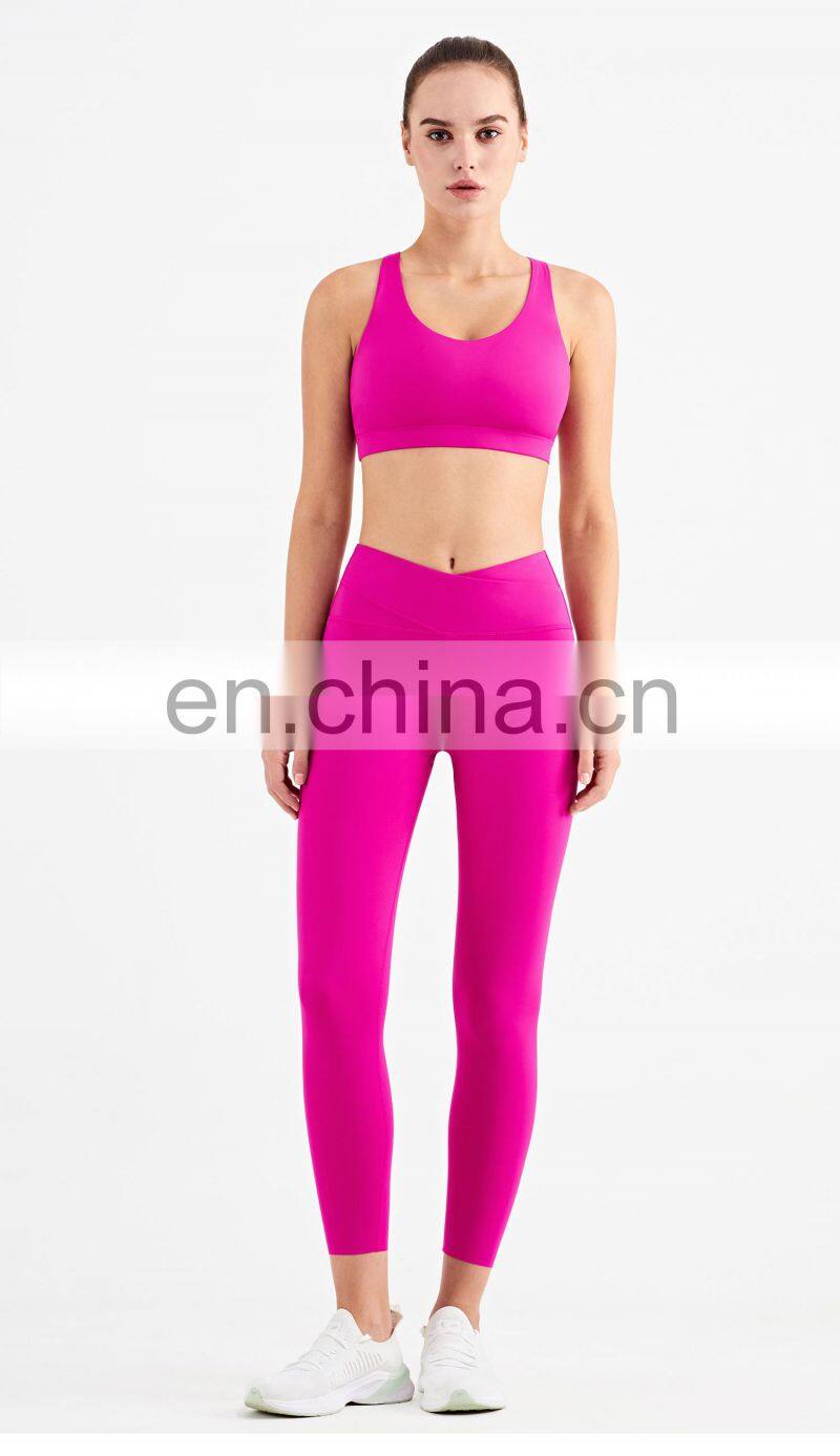 Crossover Waist Leggings Woman Scrunch Butt High Rise Fitness Yoga Pants Leggings Pitaya