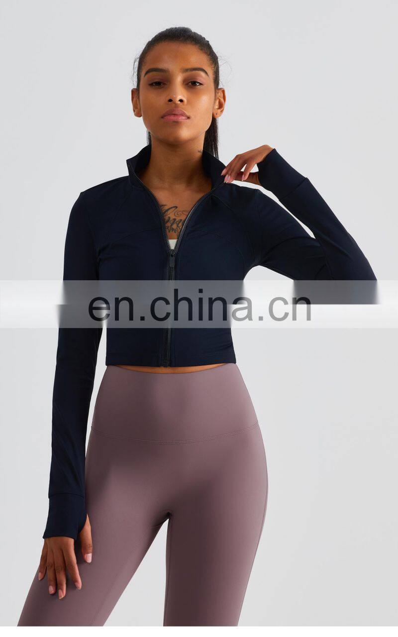 Full Zipper Women Yoga Jackets With Thumb Hole Custom Long Sleeve Sports Quick Dry Tops