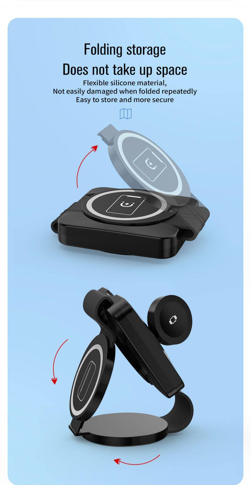 upgrade three in one magnetic folding 15w wireless charger