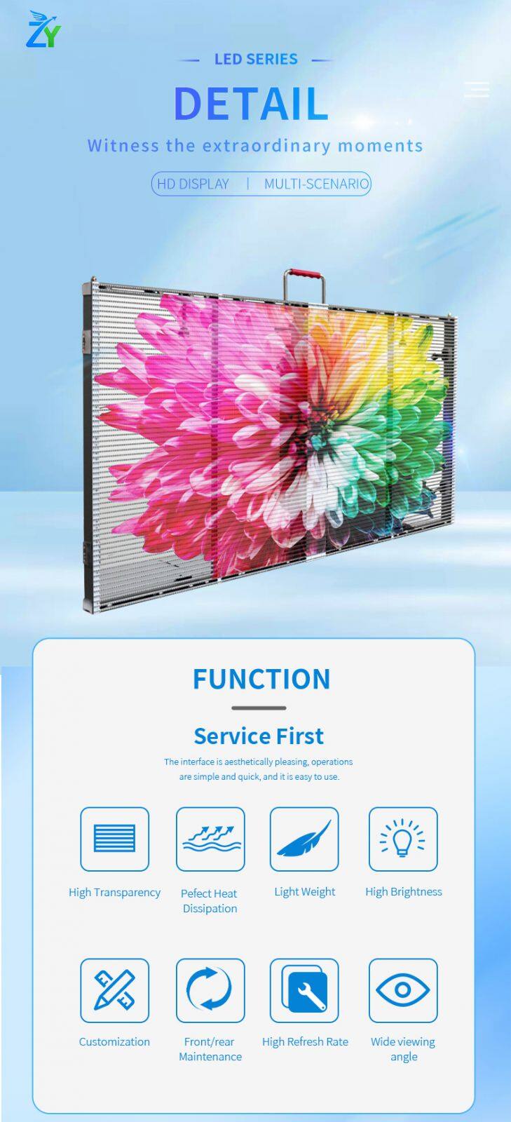 Full-color LED Grille Transparent Screen Indoor and Outdoor Thin Custom LED Display square Naked-eye 3D Transparent Screen