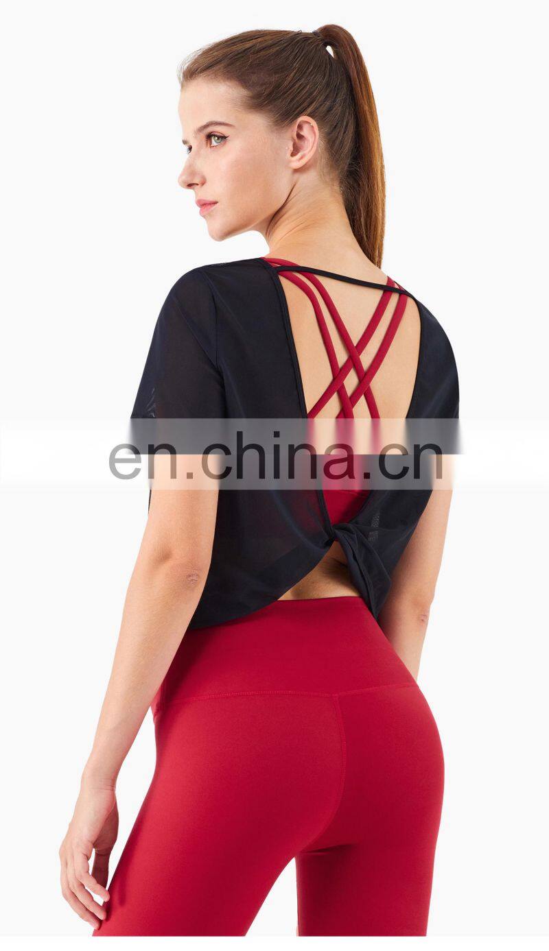 Spring Mesh Blouse Sports T Shirt Women Workout Crop Yoga Top With Reversible