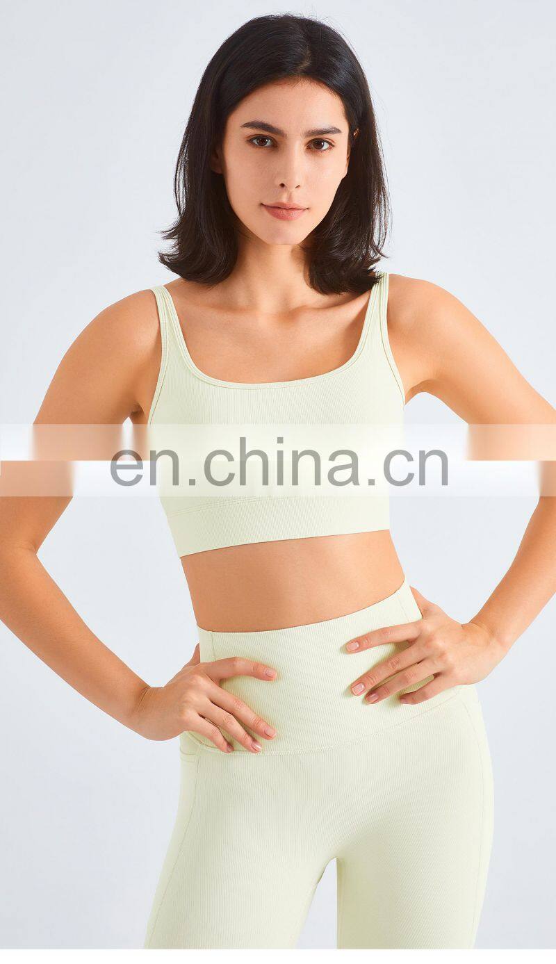 Custom Rib Adjustable Buckle Sports Bras Backless Gym High Impact Yoga Top