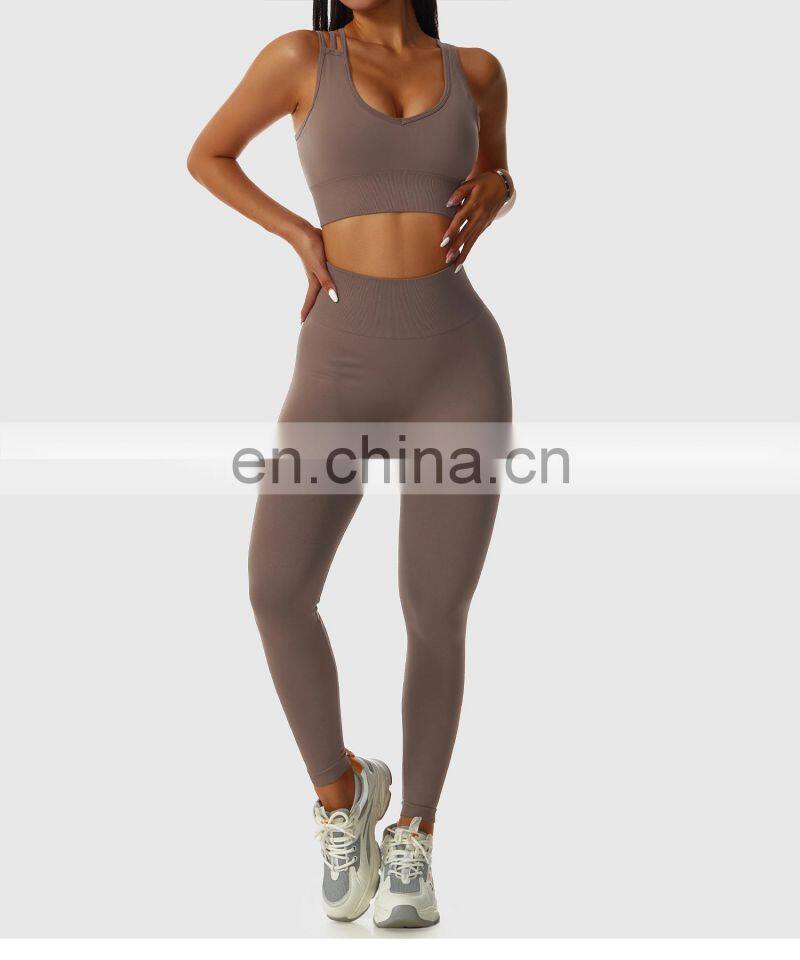 Custom Women Cross Back Push Up Sports Bras Fitness U Neck Hollow Crop Yoga Tops