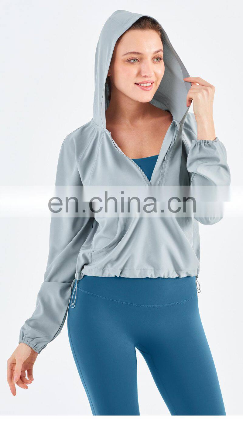 New Drop Women's Jackets Waterproof Sun UV Protection Run Half Zipper Hoodie Yoga Jacket