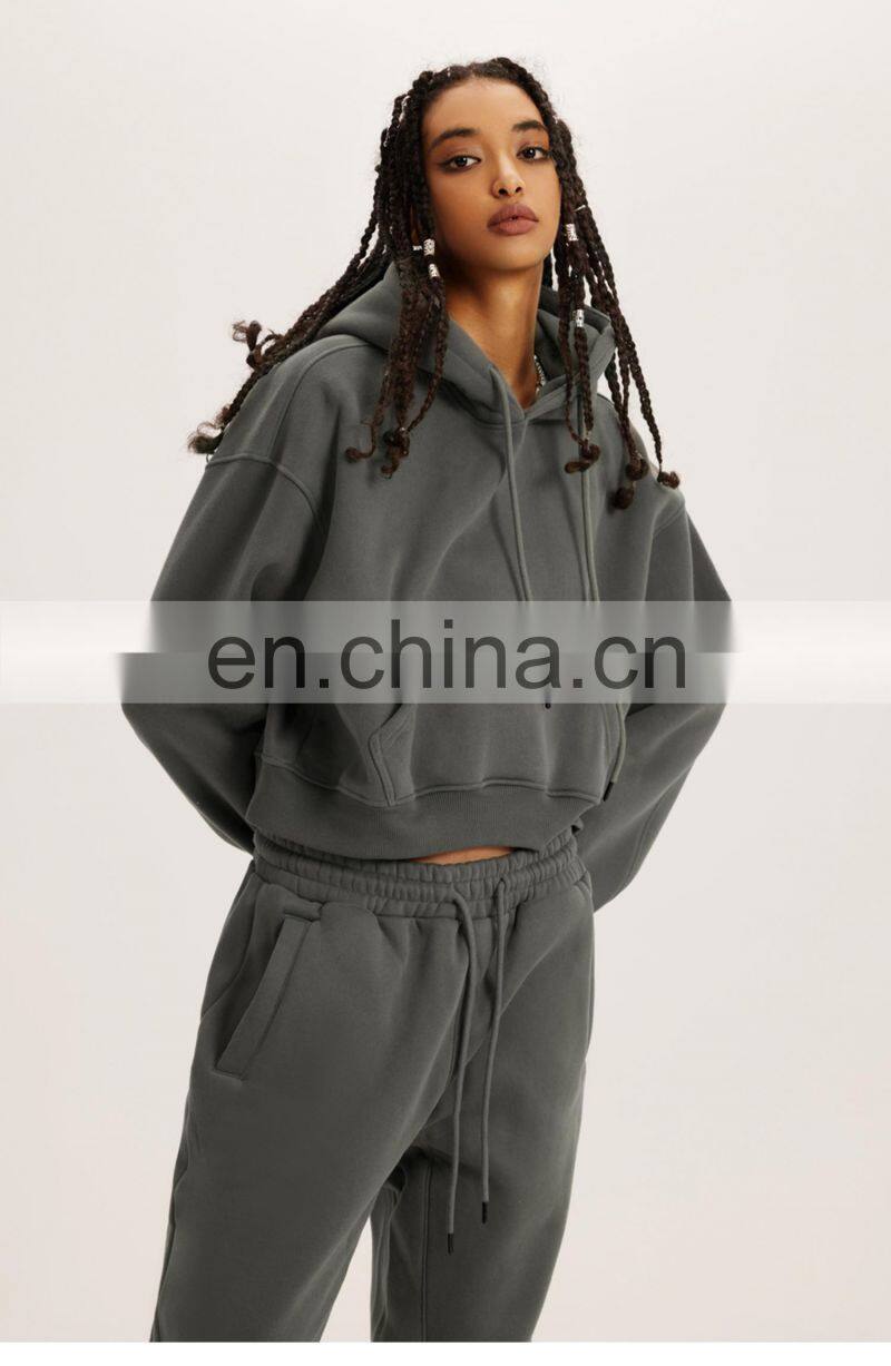 Fall Tiktok Women Drawstring Cropped Hoodies Pockets Plain Long Sleeve Pullovers