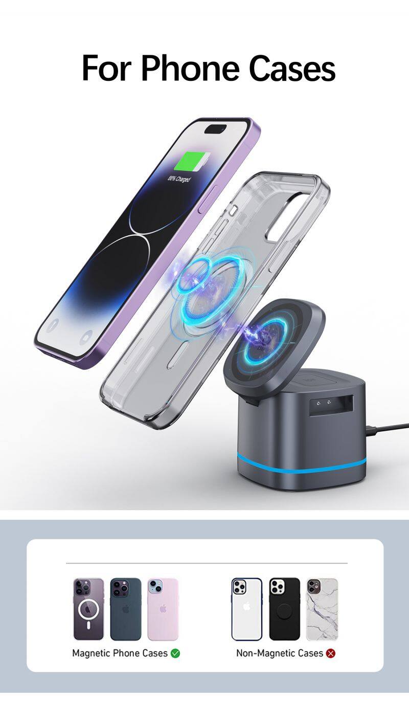 Portable 3-in-1 15W Wireless Charger Multifunctional with Power Bank for Multiple Devices and Microphone Use