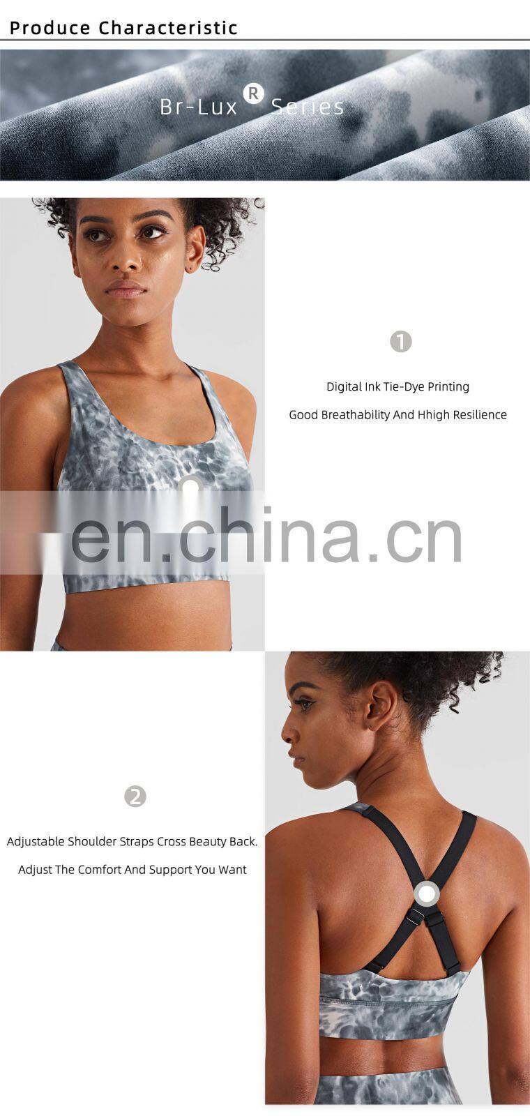 2022 Tie Dye Custom Women Nude Yoga Bra For Running Athletic Shockproof Padded Sports Bra