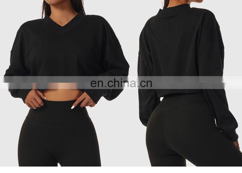 Oversized V Neck Yoga Fitness Sweatshirt Woman Custom Long Sleeves Sport Tank Tops